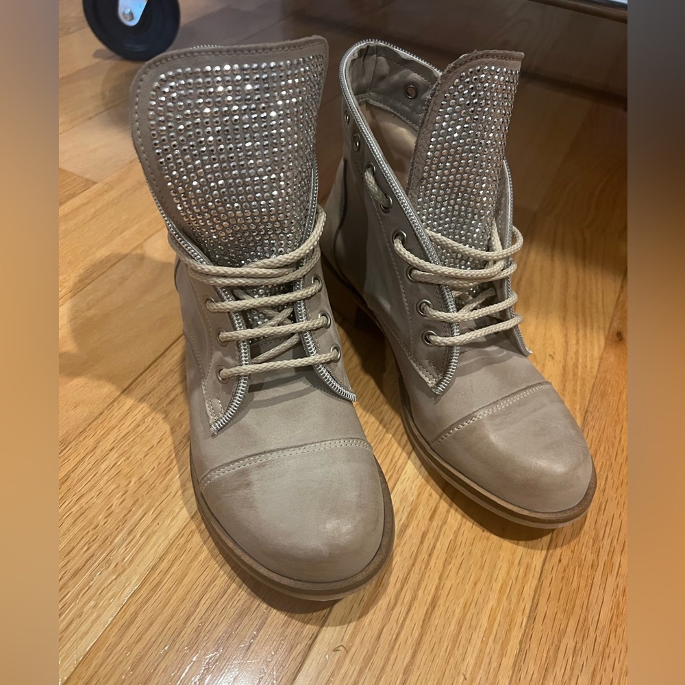 Women's Rhinestone Embellished Boots-made with real leather from Italy